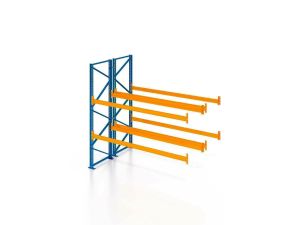 Palettenregal, Doppelregal, Anbauregal , 3 Lagerebenen, H2500xB1825xT2x1100 mm, Fachlast 3000 kg, 12 Palettenplätze, Rahmen blau, Traverse orange