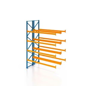 Palettenregal, Doppelregal, Anbauregal , 5 Lagerebenen, H4000xB1825xT2x1100 mm, Fachlast 3000 kg, 20 Palettenplätze, Rahmen blau, Traverse orange
