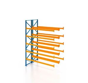 Palettenregal, Doppelregal, Anbauregal , 6 Lagerebenen, H3500xB1825xT2x1100 mm, Fachlast 3800 kg, 24 Palettenplätze, Rahmen blau, Traverse orange