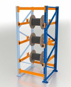 Kabeltrommelregal Blocksystem, Anbauregal, H2500xB1350xT1100 mm, 2 Ebenen, 4000 kg Feldlast, 34 mm Ø Trommelrohr
