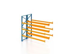 Palettenregal, Doppelregal, Anbauregal , 4 Lagerebenen, H2500xB1825xT2x1100 mm, Fachlast 3800 kg, 16 Palettenplätze, Rahmen blau, Traverse orange