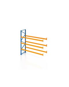 Palettenregal, Anbauregal, 4 Lagerebenen, H3500xB3600xT1100 mm, Fachlast 3000 kg, 16 Palettenplätze, Rahmen blau, Traverse orange