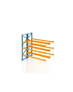Palettenregal, Doppelregal, Anbauregal , 4 Lagerebenen, H2500xB1825xT2x1100 mm, Fachlast 3000 kg, 16 Palettenplätze, Rahmen blau, Traverse orange