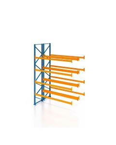 Palettenregal, Doppelregal, Anbauregal , 5 Lagerebenen, H4000xB1825xT2x1100 mm, Fachlast 3000 kg, 20 Palettenplätze, Rahmen blau, Traverse orange