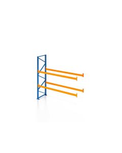 Palettenregal, Anbauregal, 3 Lagerebenen, H5000xB1825xT1100 mm, Fachlast 3000 kg, 6 Palettenplätze, Rahmen blau, Traverse orange