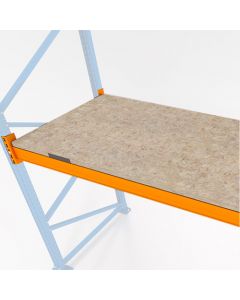 Palettenregal Zusatzebene mit Spanplatten, Breite 3600 mm, Tiefe 1100 mm, 4 Palettenplätze, 4700 kg Fachlast, Traverse orange