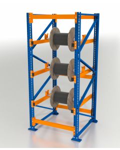 Kabeltrommelregal Blocksystem, Grundregal, H2000xB1350xT1100 mm, 2 Ebenen, 3000 kg Feldlast, 34 mm Ø Trommelrohr